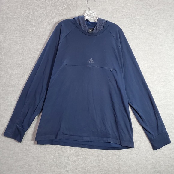 adidas Tops - Adidas Men Sweatshirt 2XL Blue Hoodie Logo Zip Pocket 3 Stripe Pullover READ